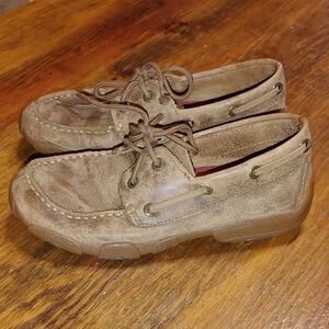 Twisted X Kid's Tan Leather Boat Shoes Size Youth 2.5